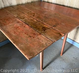 Primitive Farmhouse Drop Leaf Work Table w/ Skirt and Square Legs. Top is Bowed As Shown in Photos