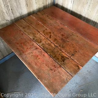 Primitive Farmhouse Drop Leaf Work Table w/ Skirt and Square Legs.  Top is Bowed As Shown in Photos 