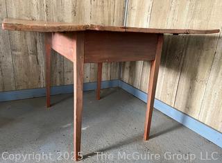 Primitive Farmhouse Drop Leaf Work Table w/ Skirt and Square Legs.  Top is Bowed As Shown in Photos 