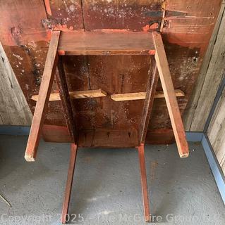 Primitive Farmhouse Drop Leaf Work Table w/ Skirt and Square Legs.  Top is Bowed As Shown in Photos 