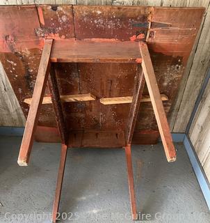 Primitive Farmhouse Drop Leaf Work Table w/ Skirt and Square Legs.  Top is Bowed As Shown in Photos 