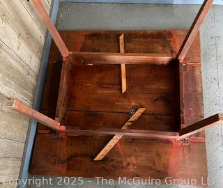 Primitive Farmhouse Drop Leaf Work Table w/ Skirt and Square Legs.  Top is Bowed As Shown in Photos 