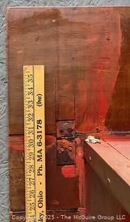 Primitive Farmhouse Drop Leaf Work Table w/ Skirt and Square Legs.  Top is Bowed As Shown in Photos 