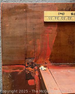 Primitive Farmhouse Drop Leaf Work Table w/ Skirt and Square Legs.  Top is Bowed As Shown in Photos 