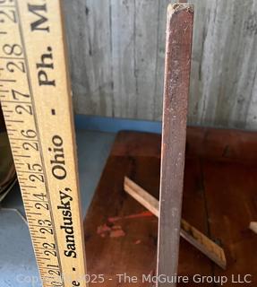 Primitive Farmhouse Drop Leaf Work Table w/ Skirt and Square Legs.  Top is Bowed As Shown in Photos 