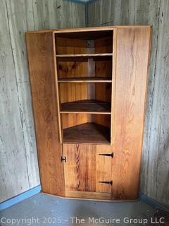 Chestnut Corner Cupboard.  Measures 48"W at Front, 75" Tall, 27" Deep at Center and 36" Each Side at Back