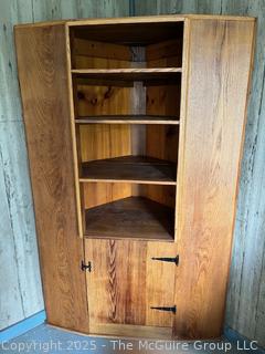Chestnut Corner Cupboard.  Measures 48"W at Front, 75" Tall, 27" Deep at Center and 36" Each Side at Back