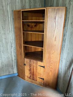 Chestnut Corner Cupboard.  Measures 48"W at Front, 75" Tall, 27" Deep at Center and 36" Each Side at Back