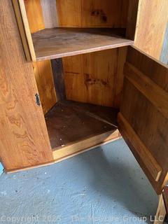 Chestnut Corner Cupboard.  Measures 48"W at Front, 75" Tall, 27" Deep at Center and 36" Each Side at Back