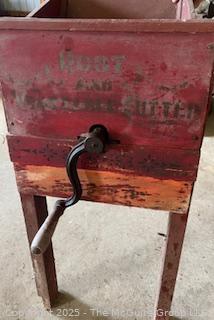 Wooden Hand Powered Root Cutter. Original Stenciling