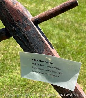 Circa 1855 Unusual Single Handled Plow Made by The Eddy Plow Works of Union Village (Later Renamed Greenwich) NY