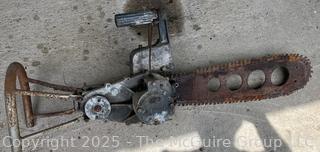 Universal A Vintage Chain Saw Made by Power Machinery Ltd. w/ Rare "Lightening Holes" in Bar 