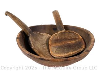 Wooden Bowl with Original Paint and 2 Butter Paddles Treenware <br>

<br><br>

Removal Options:<br><br> Sat (Nov 8) & Sun (Nov 9) 11-3pm, 56 Scotch Hill Rd., Cambridge NY 12816<br><br>

Sat (Nov 15) 12-2pm, TMG Warehouse, 2800 Juniper St., Fairfax, VA 22031<br><br>

Request Shipping (david@themcguiregroupllc.com)

