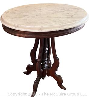 Victorian 19th C Beveled Round Marble Top Parlor Table