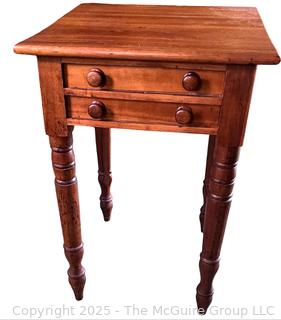 Two (2) Drawer Pine Side Table W/ Turned Legs