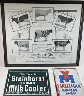 Framed Cow Breed Poster and Two (2) Dairy Signs - Steinhorst and Yankee Milk<br>

<br><br>

Removal Options:<br><br> Sat (Nov 8) & Sun (Nov 9) 11-3pm, 56 Scotch Hill Rd., Cambridge NY 12816<br><br>

Sat (Nov 15) 12-2pm, TMG Warehouse, 2800 Juniper St., Fairfax, VA 22031<br><br>

Request Shipping (david@themcguiregroupllc.com) 