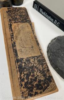 Group Including Slate Heart Welcome Sign, Brass Binoculars, Thinker Figurine Etc. 
