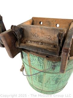 Wooden Wash bucket and Wringer with Original Green Paint and Stenciling.