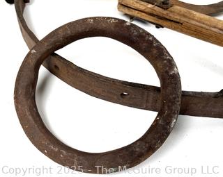 Eclectic Grouping Including Folding Ranger Shovel, Sickles and Large Forged Iron "O" Ring