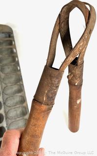 Eclectic Grouping Including Galvanized Chicken Feeder, Hand Saws and Forged Strap Hinge