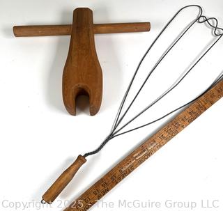 Rug Beater and Large Wooden "T" Wrench