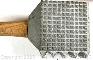 Kitchenware Including Meat Tenderizer, Ricer, Cheese Grater, Rolling Pin, Blue Swirl Graniteware Cup and Wooden Mandolin