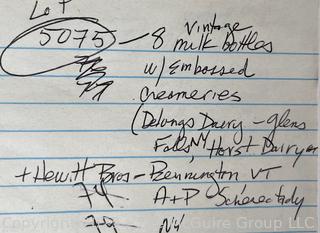 Eight (8) Milk and Cream Bottles Including Delong's, Horst, Hewitt Bros. and A&P