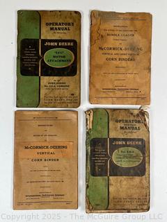 Four (4) Original Operator Manuals for John Deere and McCormick-Deering Farm Tractors and Machinery