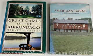 Two (2) HB Coffee Table Books.  Great Camps of the Adirondacks by Kaiser and American Barns by Stanley Schuler