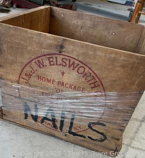Open Wooden Oyster Box with Stenciling Greenpoint L.I. 