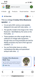 Early 20th C Model 52 Crosley Tube Radio Receiver and Crosley Ultra Musicone Speaker