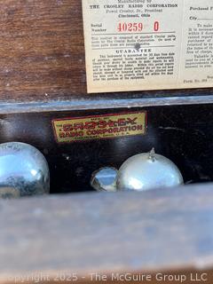 Early 20th C Model 52 Crosley Tube Radio Receiver and Crosley Ultra Musicone Speaker