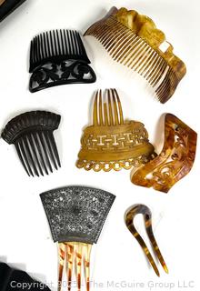 Three (3) Folding Hand Fans and Hair Combs