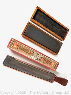 Torrey's Best Barber Strop and Two Whetstones in Boxes