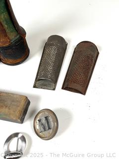 Brass Military Binoculars, Nutmeg Grater, Glass Handle Wax Seal, Axe Paperweight Etc.