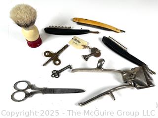 Grouping of Mostly Men's Grooming Supplies Plus Clock Keys