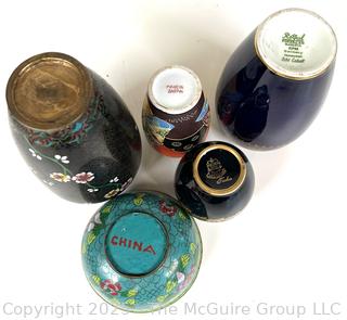 Group Including Japanese Cloisonne Vase and Bowl, Moriage Satsuma Vase and Royal Porzellan Bavaria Porcelain Vases
