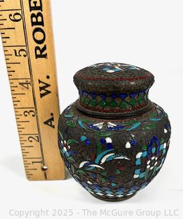 19th Century Japanese Champleve Cloisonne Enameled Jar 