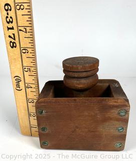 Primitive Carved Double Wheat Butter Mold Stamp and Box
