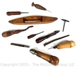 Grouping of Tools Specific to Weavers and Textile Arts, Including a Shuttlecock