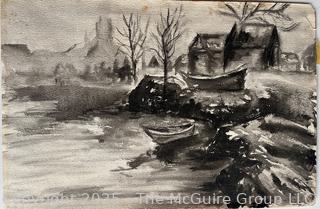 Unframed Watercolor of Shoreline Signed Lower Right 