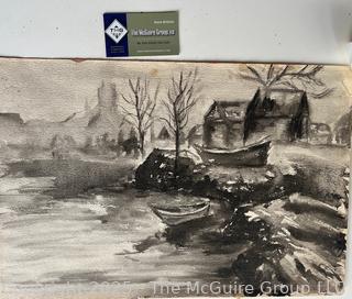 Unframed Watercolor of Shoreline Signed Lower Right 