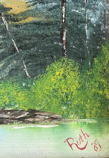 Framed Landscape Oil on Artists Canvas Board Signed Lower Right "Ruth '89"