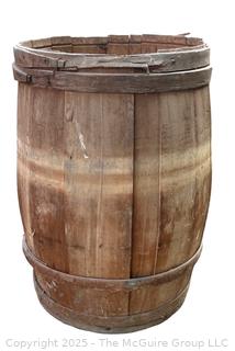 Full Size Wooden Coopered Barrell w/ Wooden Hoops (1 Missing)  