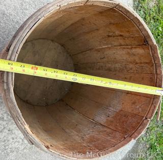 Full Size Wooden Coopered Barrell w/ Wooden Hoops (1 Missing)  
