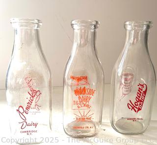 Three (3) Milk Bottles: Pemrick's, Brookside and Hogan's