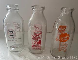Three (3) Milk Bottles: Ronnybrook, Alex Dzembo and LePage's