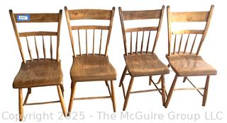 Four (4) Early American Plank Seat Half Back Spindle Side Chairs