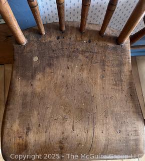 Four (4) Early American Plank Seat Half Back Spindle Side Chairs