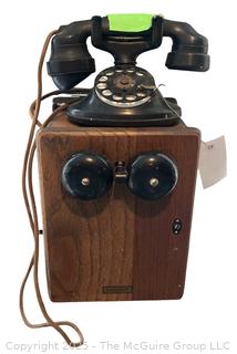 Vintage Wall Mounted Telephone w/ Hand Crank and Duel Brass Bells.  